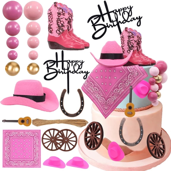 BiBo Cowgirl Cake Topper First Rodeo Birthday Cupcake Decorations Girl Mini Pink Cowgirl Hat and Boot for Western Disco Baby Shower Vaquero Themed Party Favors Supplies Y114