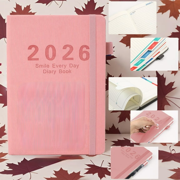 BiFandian 2026 Daily Planner Notebook, A5 Size Schedule Notebook, Weekly & Monthly Organizer Notebook with Tabs and Elastic Closure, Annual Calendar Notebook for Sch-ool Office