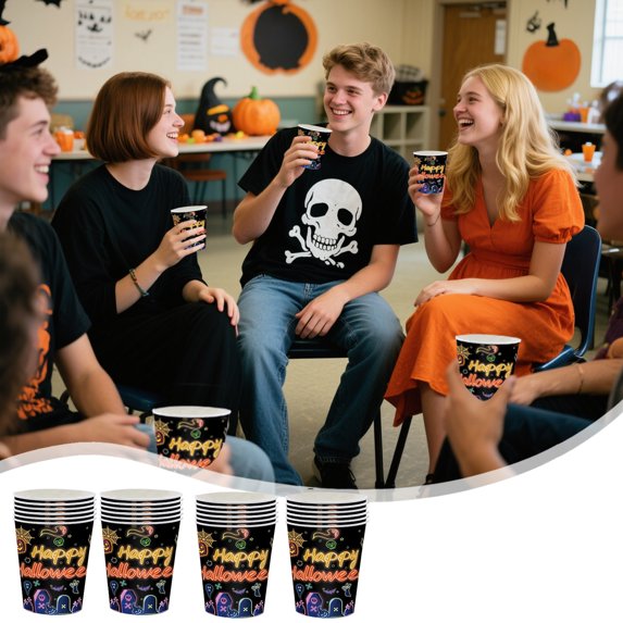 BiFandian 24Pcs Halloween Disposable Tableware, Halloween Paper Plates Halloween Cups Halloween Napkins Tableware Set, Halloween Parties Supplies Decorations Indoor Outdoor