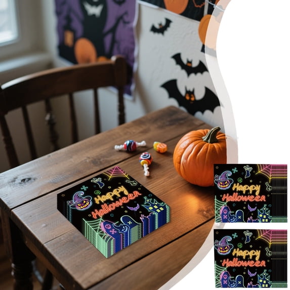 BiFandian 24Pcs Halloween Disposable Tableware, Halloween Paper Plates Halloween Cups Halloween Napkins Tableware Set, Halloween Parties Supplies Decorations Indoor Outdoor