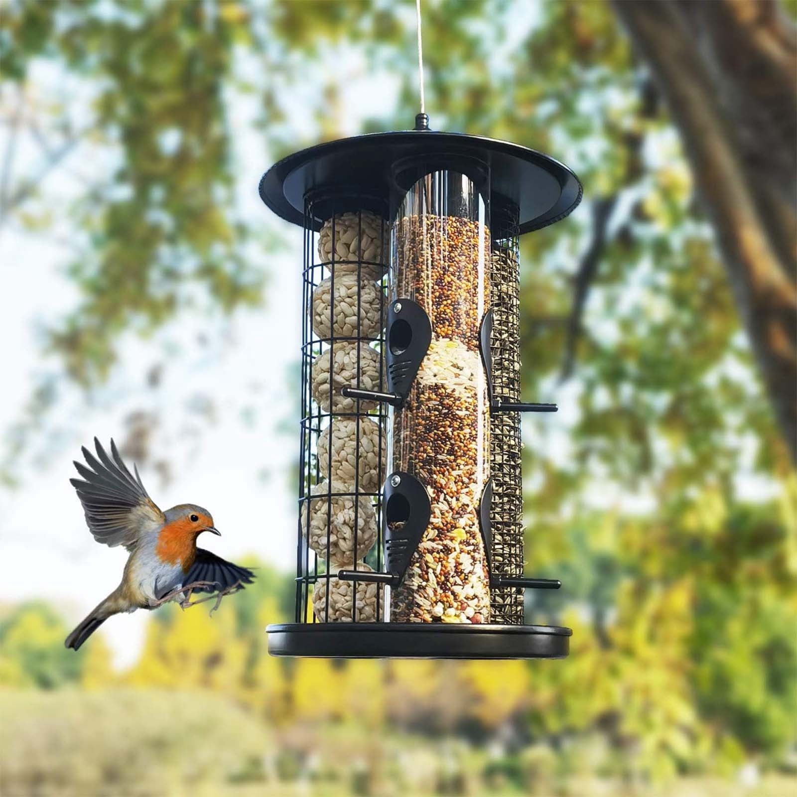 BiFandian 3 in 1 Metal Tube Bird Feeder, Outdoor Hanging Bird Feeder with Three Tubes, Multi Port Feeder for Garden and Yard