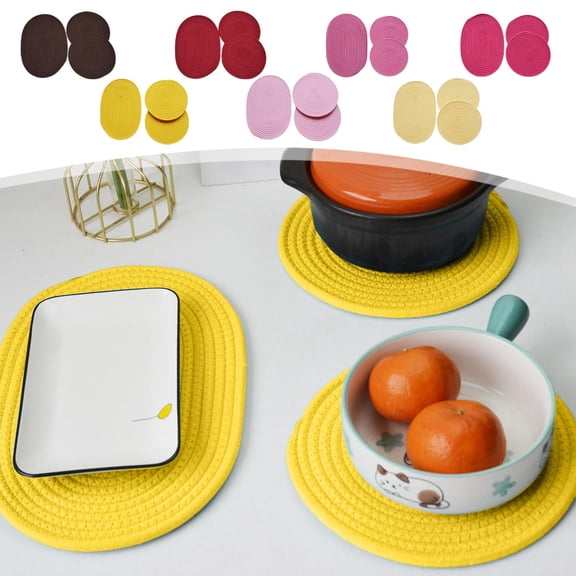 BiFandian 3Pcs Braided Round Cotton Pot Holders, Heat Resistant Woven Trivet Placemats, Non Slip Table Protector Coaster for Hot Pot Pan And Daily Kitchen Table Use