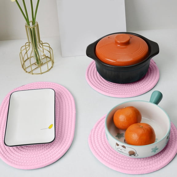 BiFandian 3Pcs Braided Round Cotton Pot Holders, Heat Resistant Woven Trivet Placemats, Non Slip Table Protector Coaster for Hot Pot Pan And Daily Kitchen Table Use