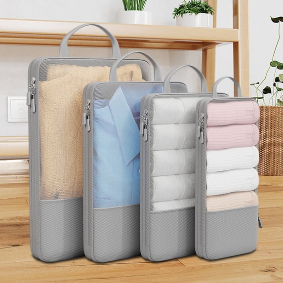 BiFandian 4 Set Compression Packing Cubes for Travel, Lightweight Vacation Travel Essentials, Travel Accessories for Suitcase Organizer Bags Set, Sturdy Luggage Organizer Travel Bags