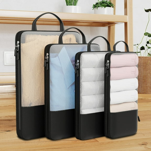 BiFandian 4 Set Compression Packing Cubes for Travel, Lightweight Vacation Travel Essentials, Travel Accessories for Suitcase Organizer Bags Set, Sturdy Luggage Organizer Travel Bags