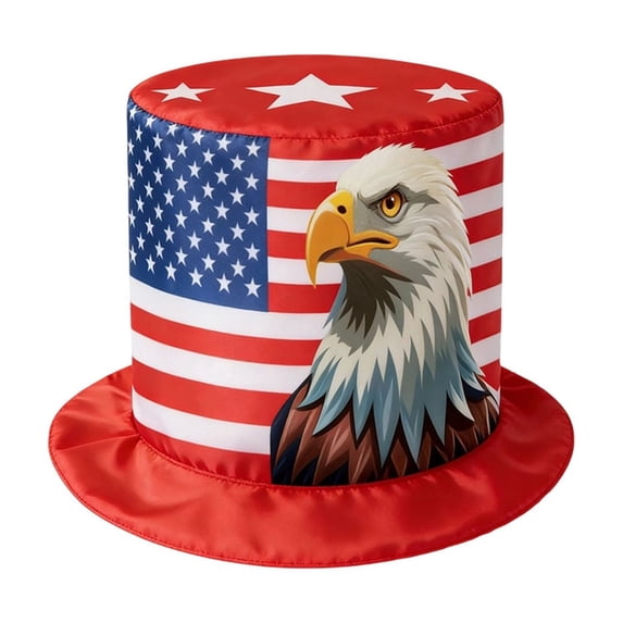 BiFandian 4th of July American Flag Tall Top Hat, Patriotic Red White Blue Star Stripe Party Hats, Wide Brim Star Printed Tall Cylinder Hat for Independence Day Memorial Day Decor