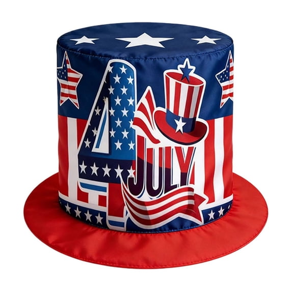 BiFandian 4th of July American Flag Tall Top Hat, Patriotic Red White Blue Star Stripe Party Hats, Wide Brim Star Printed Tall Cylinder Hat for Independence Day Memorial Day Decor