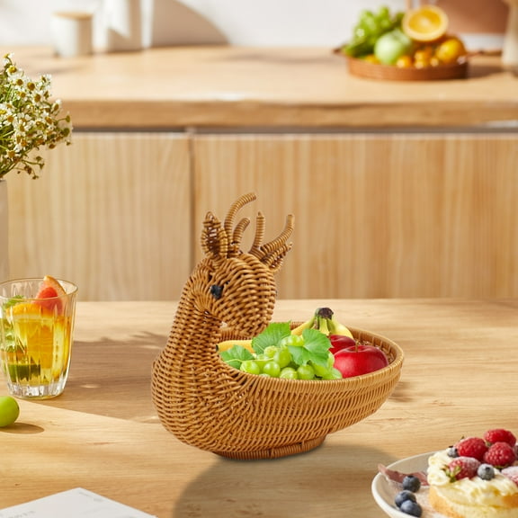 BiFandian Animals Woven Storage Basket, MultiFunctional Wicker Fruit Container for Home Decor, Tabletop Snacks Storage Organizer, Decorative Baskets for Fruits, Snacks, Vegetables, Eggs