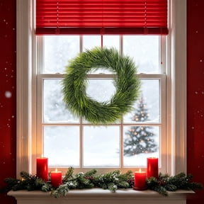 BiFandian Artificial Cedar Green Wreath, Evergreen Front Door Wreath Decor, Indoor Outdoor Garden Wall Hanging Wreath, Seasonal Christmas Greenery Decoration
