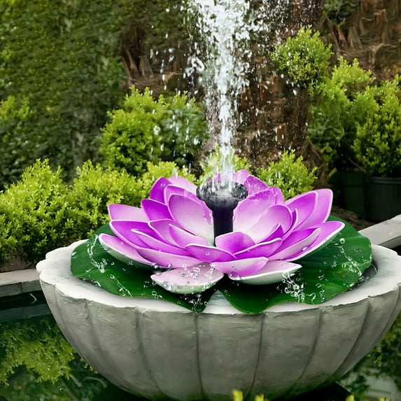 BiFandian Artificial Lotus Flower Solar Fountain, Water Lily Bird Bath Floating Fountain, Solar Power Brushless Pumps for Fish Pond, Garden, Patio, Aquarium and Outdoor Pool Decor