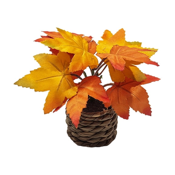 BiFandian Artificial Maple Leaf Woven Mini Potted Plant, Realistic Faux Fall Harvest Thanksgiving Table Centerpiece, Decorative Home Accent for Shelf, Mantel, Desk, Dining Table