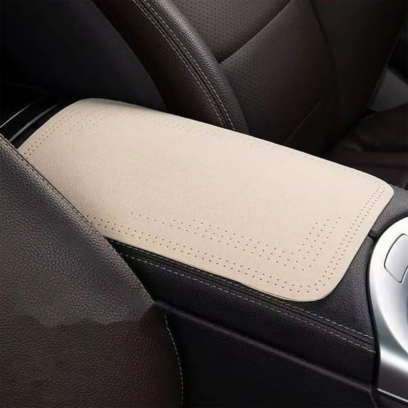 BiFandian Car Center Console Cover, Leather Armrest Cover Cushion, Universal Car Armrest Seat Box Pad Car Interior Accessories Protector for Most Vehicle, Beige