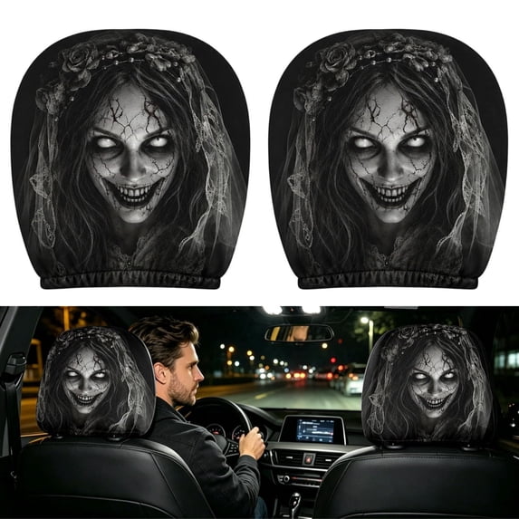 BiFandian Car Headrest Cover, Soft Polyester Fabric with Funny Print Design, Universal Auto Seat Head Protector Sleeve for Vehicle, Truck, SUV Interior Decor Accessory
