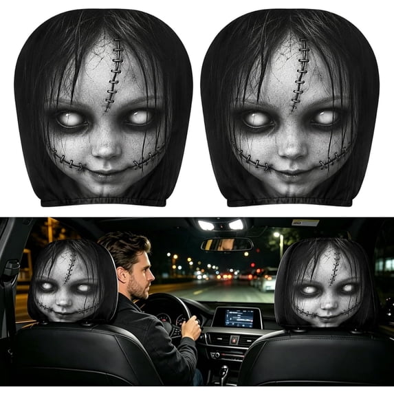 BiFandian Car Headrest Cover, Soft Polyester Fabric with Funny Print Design, Universal Auto Seat Head Protector Sleeve for Vehicle, Truck, SUV Interior Decor Accessory