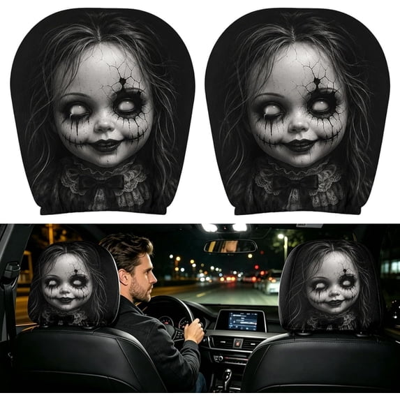 BiFandian Car Headrest Cover, Soft Polyester Fabric with Funny Print Design, Universal Auto Seat Head Protector Sleeve for Vehicle, Truck, SUV Interior Decor Accessory