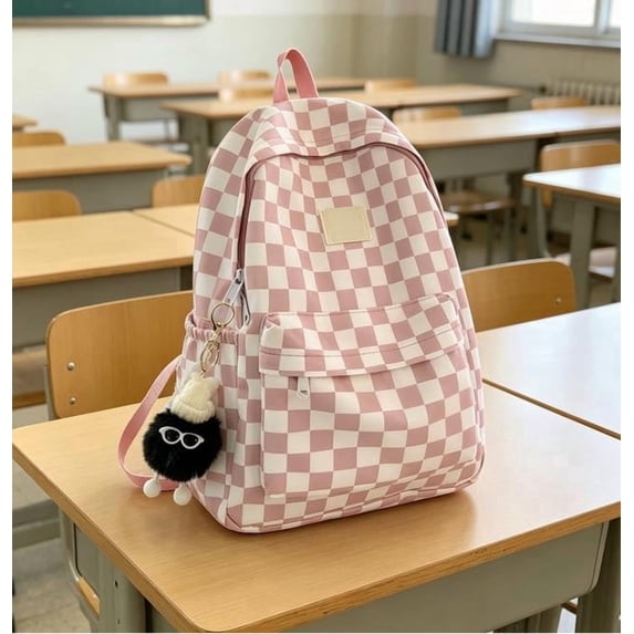 BiFandian Checkerboard Pattern Plaid Backpack, Korean Style Lightweight Casual Daypack with Roomy Compartment, Stylish Carryall Bag for Daily Commute Outdoor Errand Use
