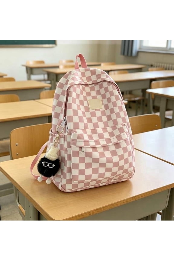 Checkerboard Pattern Plaid Backpack, Korean Style Lightweight Casual Daypack with Roomy Compartment, Stylish Carryall Bag for Daily Commute Outdoor Errand Use