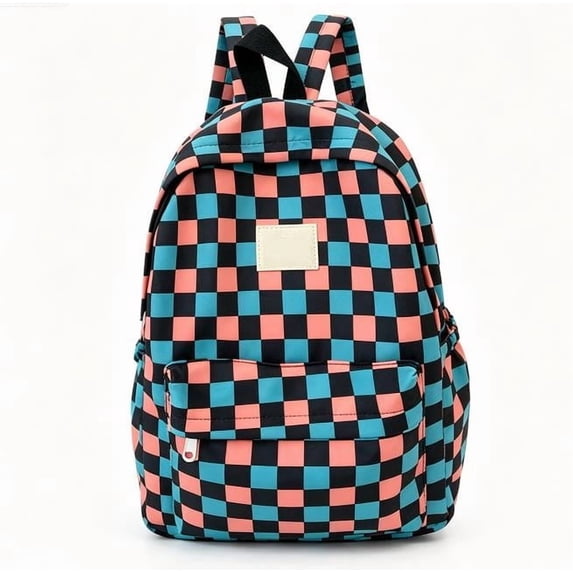 BiFandian Checkerboard Pattern Plaid Backpack, Korean Style Lightweight Casual Daypack with Roomy Compartment, Stylish Carryall Bag for Daily Commute Outdoor Errand Use