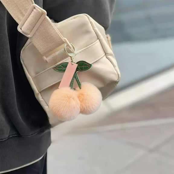 BiFandian Cherry Keychain Charm, Plush Fruit Keychain Accessory, Backpack Bag Purse Hanging Charm Pendant Decoration