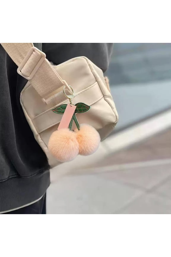 Cherry Keychain Charm, Plush Fruit Keychain Accessory, Backpack Bag Purse Hanging Charm Pendant Decoration