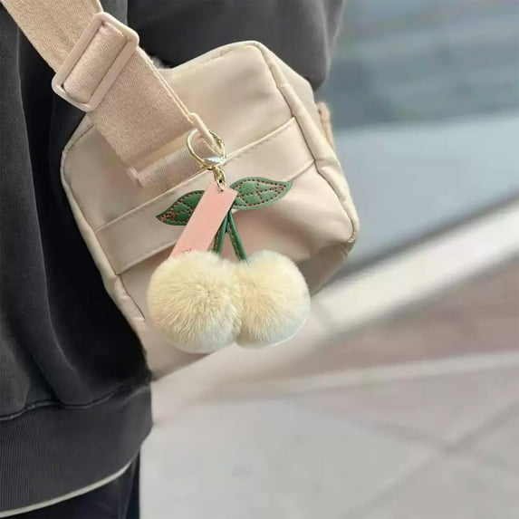 BiFandian Cherry Keychain Charm, Plush Fruit Keychain Accessory, Backpack Bag Purse Hanging Charm Pendant Decoration