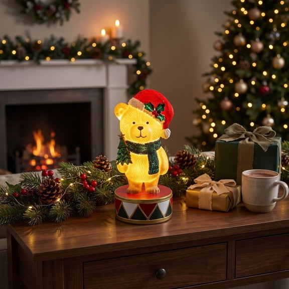 BiFandian Christmas Bear Night Lights Decor Cute Animal Table Lamps Christmas Bear Figurines with Lights Christmas Tabletop Decorations Indoor