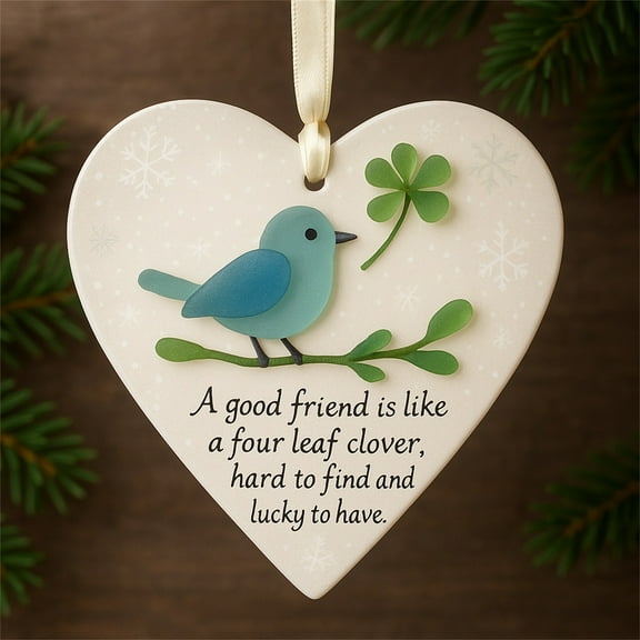 BiFandian Christmas Friendship Heart Ornaments, Heart-Shaped Sea Glass Friendship Decor for Christmas Tree Hanging, Christmas Friendship Heart Keepsake Decorations Gift
