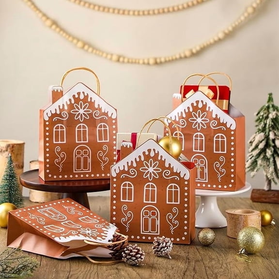 BiFandian Christmas Gingerbread House Bag, Handle Candy Gift Container, Festive Present Wrapping for Holiday Treats