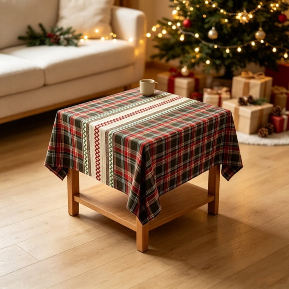 BiFandian Christmas Square Checkered Small Tablecloth Vintage Plaid Coffee Table Cover Farmhouses Side Table Decorations