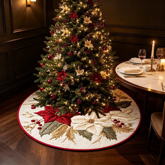 BiFandian Christmas Tree Skirt, 24 Inch Polyester Holiday Decoration for Indoor Party Display, Christmas Decorations Indoor Outdoor Tree Base Cover Accent for Home, Living Room, Fireplace