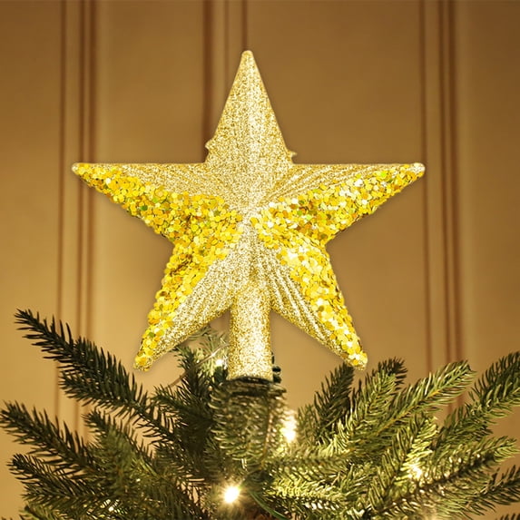BiFandian Christmas Tree Topper Star, Small Gold Red Sequins Design, Five-Pointed Tree Top Accessory Decor