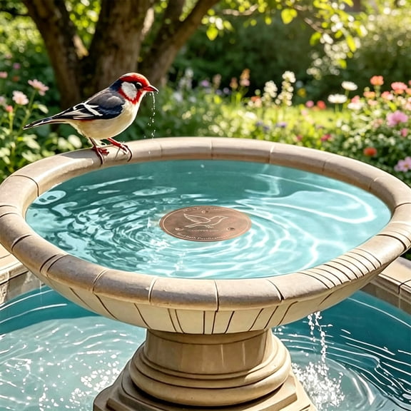 BiFandian Copper Bird Bath Dish, Triangular Point Support Design for Lower Cleaning Frequency, Physical Safe Water Purify Outdoor Bowl for Garden, Yard, Patio All Season