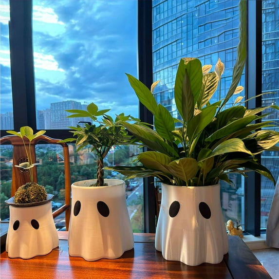 BiFandian Cute Ghost Bucket for Halloween, Ghost Face Planter, Ghost Vase Gifts, Ghost Candy Bowl Decoration, Halloween Candy Bucket Outdoor Garden Decoration