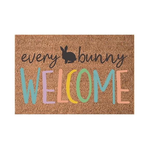 BiFandian Easter Bunny Welcome Door Mat, Non Slip Decorative Coir Doormat, Spring Floor Rug for Entrance Door Porch Front Door Decorations