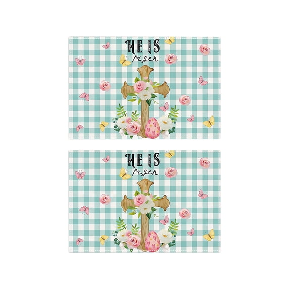 BiFandian Easter Placemats Set of 2, Bunny Pattern Place Mats, Farmhouse Rustic Spring Table Decor