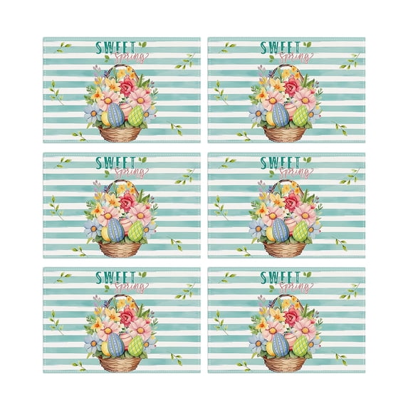 BiFandian Easter Placemats Set of 6, Bunny Pattern Place Mats, Farmhouse Rustic Spring Table Decor