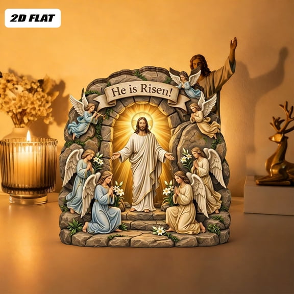 BiFandian Empty Tomb Easter Decoration, He Is Risen Resurrection Scene Figurine, Religious Home Decor Set for Nativity Tray, Shelf, Mantel Display