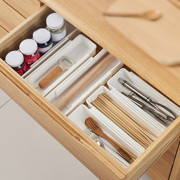 BiFandian Expandable Drawer Organizer, Plastic Silverware Drawer Organizer, Kitchen Drawer Organizer Tray for Utensils, Adjustable Cutlery Tray