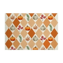 BiFandian Fall Thanksgiving Placemats, Orange Pumpkins Leaves Pattern Placemats, Heat Resistant Washable Linen Table Place Mats, Party Holiday Decor for Home Kitchen Dining Outdoor Indoor