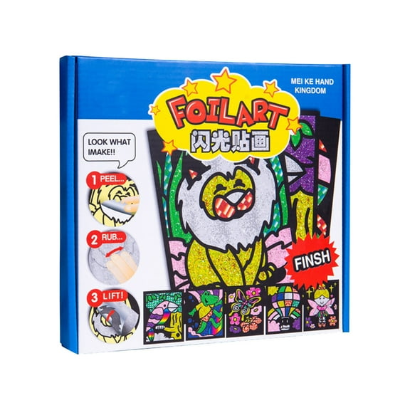 BiFandian Foil Art Craft Kit with 9 Packs Sticker Picture, Foil Coloring Posters Set, Peel and Paste Sparkly Foil Art, Classroom Arts and Crafts, Great Travel Toys for Kids Party Favors
