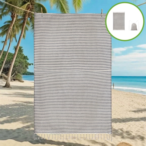 BiFandian Fringed Striped Beach Towel with Backpack, Embroidery Oversized Bath Towel Embroidery, Quick-Dry Swimming Towel for Travel, Swimming, Camping, Gym