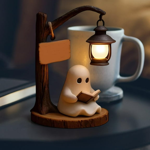 BiFandian Ghost Reading Book Table Lamp, Adorable Ghost Reading Night Light Halloween Decorations, Cute Ghost Reader LED Light for Reading Corner Bedroom, Halloween Decorative Light