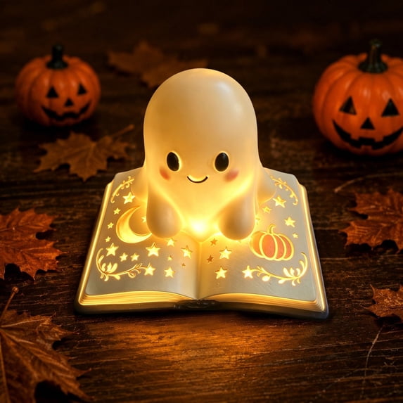 BiFandian Ghost Reading Book Table Lamp, Adorable Ghost Reading Night Light Halloween Decorations, Cute Ghost Reader LED Light for Reading Corner Bedroom, Halloween Decorative Light
