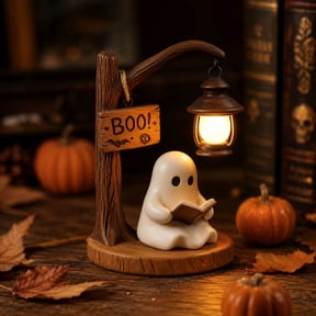 BiFandian Ghost Reading Book Table Lamp, Adorable Ghost Reading Night Light Halloween Decorations, Cute Ghost Reader LED Light for Reading Corner Bedroom, Halloween Decorative Light