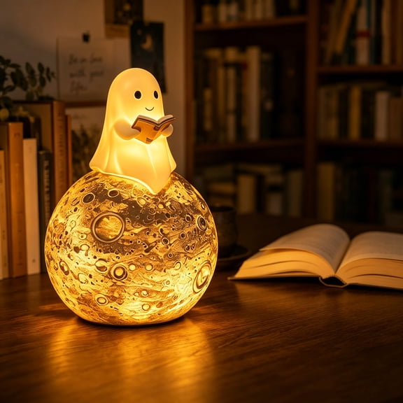 BiFandian Ghost Reading Book Table Lamp, Adorable Ghost Reading Night Light Halloween Decorations, Cute Ghost Reader LED Light for Reading Corner Bedroom, Halloween Decorative Light