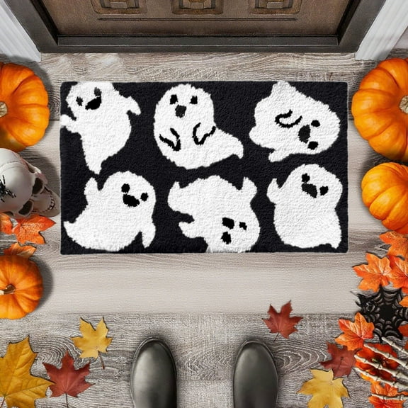 BiFandian Halloween Ghost Decoration Rug, Halloween Theme Plush Floor Mat, Indoor Decorative Bathroom Absorbent Non-slip Mat, Halloween Decorative Carpet for Front Door Indoor Outdoor