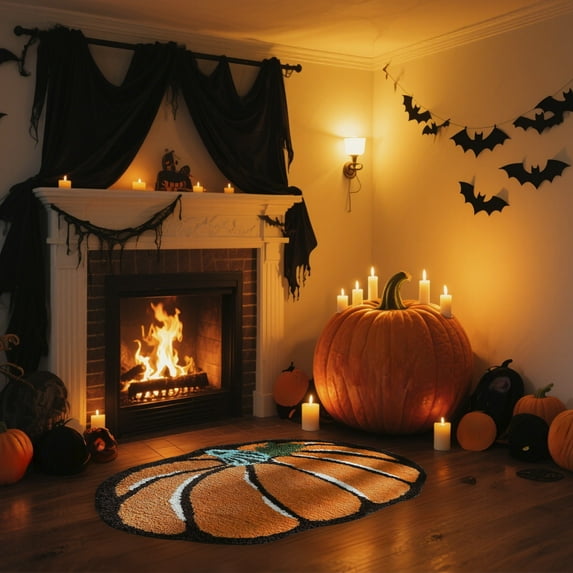 BiFandian Halloween Pumpkin Decoration Rug, Pumpkin Shaped Floor Mat, Thanksgiving Day Mat, Halloween Decorative Carpet for Indoor Living Bedroom Kitchen Decor