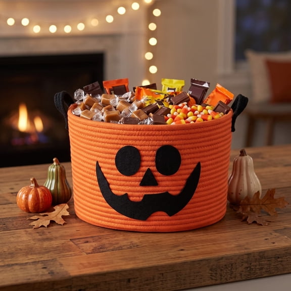 BiFandian Halloween Pumpkin Shaped Storage Basket, Cute Versatile Organizer Bin for Candy Snacks Toys, Halloween Decorations Indoor Outdoor Fall Home Decor for Kitchen Table, Shelf, Counter