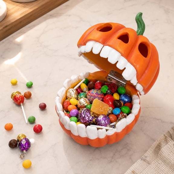 BiFandian Halloween Pumpkin Skull Candy Bowl, Resin Decorative Pumpkin Shaped Snack Storage Box, Halloween Pumpkin Treat Bowl Candy Jar, Tabletop Candy Dish Decoration Indoor