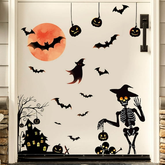 BiFandian Halloween Stickers Decorations, Spooky Pumpkin Pumpkin Ghost Skeleton Window Clings Decals for Glass, Halloween Party Indoor Decor